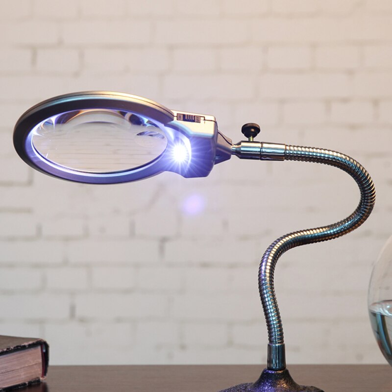 Lighted LED Lamp Magnifier Clip Table Top Desk Reading 2.25X 5X Magnifying QJY99