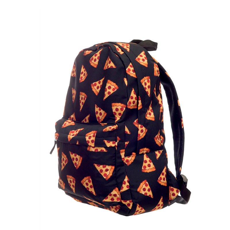 Zwart pizza 3D Afdrukken rugzak vrouwen mochila rugzakken who cares school mochilas rugzakken sac a dos rugtas zainetto