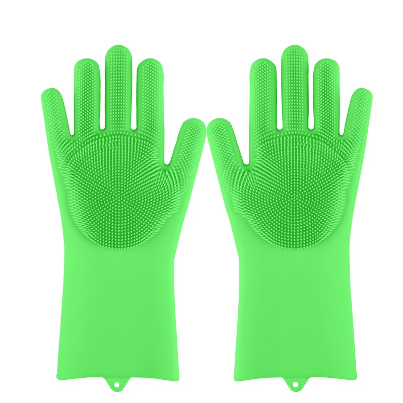 1 paire de gants de lavage de vaisselle en Silicone magique gants de nettoyage avec brosse de nettoyage cuisine lavage ménage gants de nettoyage: green / 1 pair