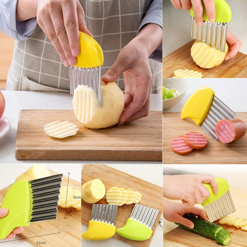 Stainless Steel Potato Chip Slicer Dough Vegetable Fruit Crinkle Wavy Slicer Knife Potato Cutter Chopper French Fry Maker