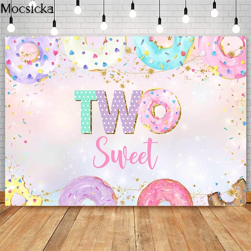 Arrière-plan pour filles, deux beignets doux, bannière de décor de Table à gâteau, arrière-plan de photographie de fête d'anniversaire: ThinVinyl 220x150cm / Style 1