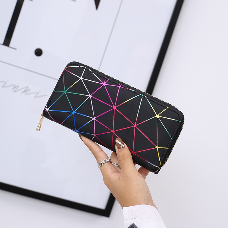 Vrouwen Portefeuilles Geometrie Lichtgevende Clutch Lange Vrouwelijke Rits Telefoon Bag Hoge Capaciteit Vrouwen Portemonnee Houders