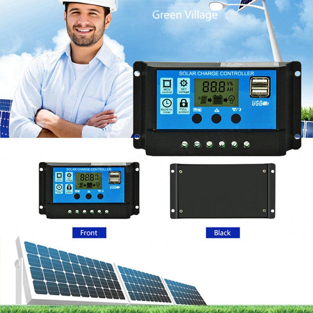 1Solar Cell Panel Charger Regulator 2V/24V HD LCD Display Auto Work Solar Charge Controller 10A/20A/30A PWM Dual USB Output