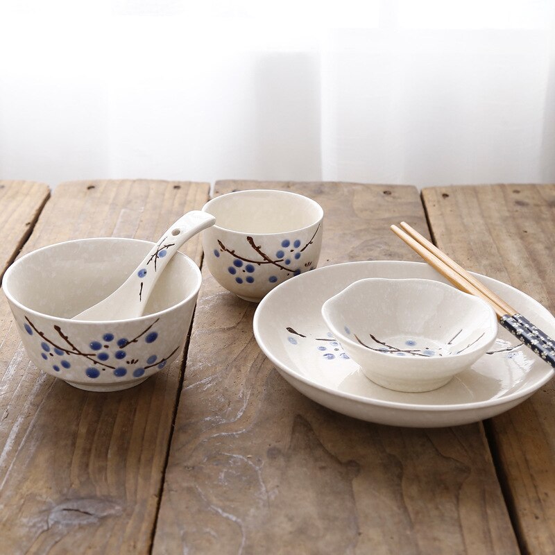 Japansk stil keramisk bordservice husholdningsbestik keramisk servise spisebordsfadssæt middagsæt miljøvenligt: Farve 2