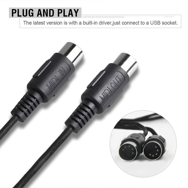 Usb til midi kabel elektrisk piano tromme gitar musikk kompilere grensesnitt adapter kabel omformer støtte mac os og windows