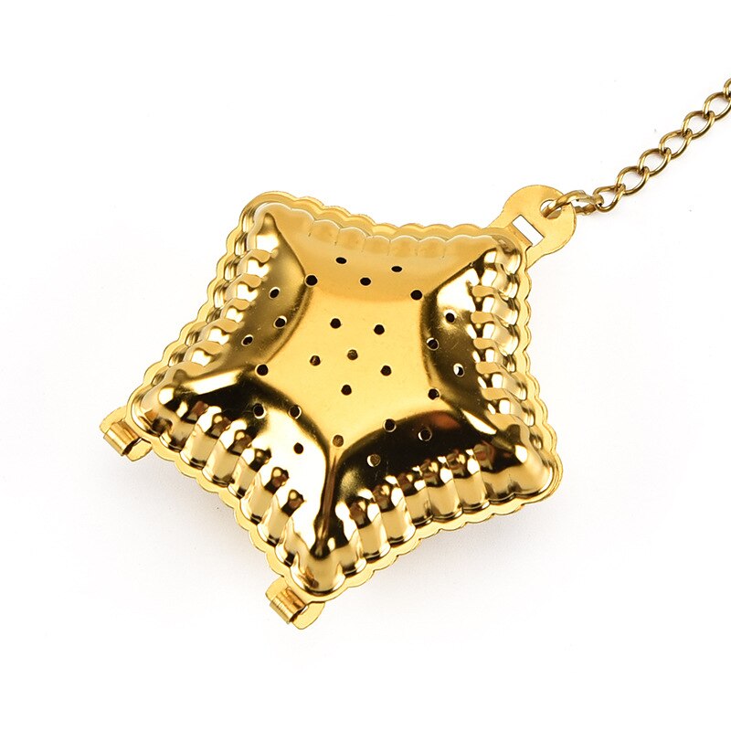 1PC Tea Infuser with Metal Ring for Loose Tea Tea Ball In Mail Box for Safe 18/8 Stainless Steel with Golden Plating: Pentagonal
