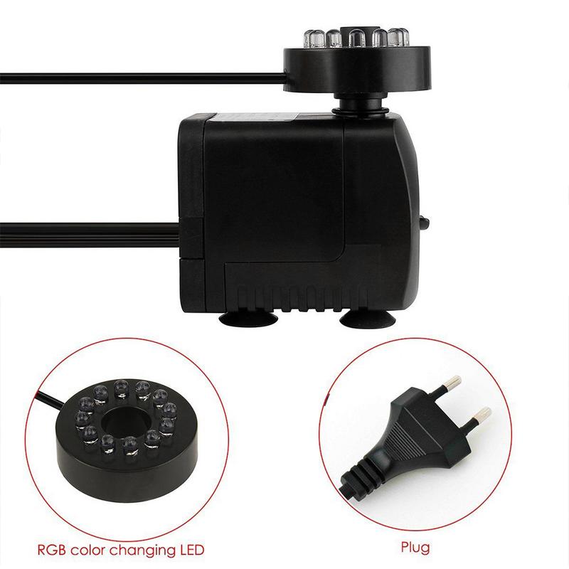 16w aquarium dompelpompen met eu-stekker, mini stille circulatiefonteinpomp, 12 lampen,  +3 lampen, kleurrijk ledlicht