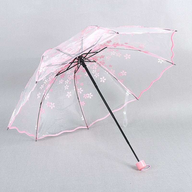 Mode Creatieve Liefde Witte Transparante Paraplu Drie Folding Sakura Building Transparante Paraplu