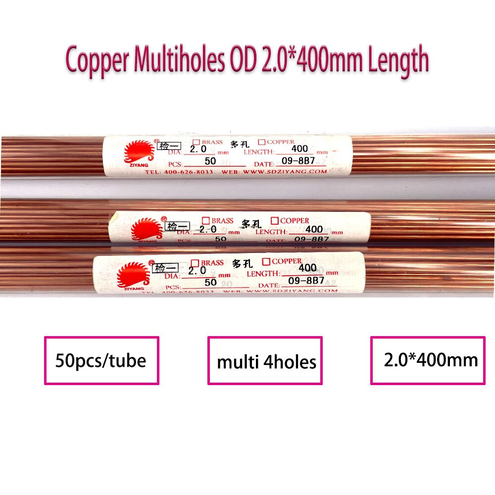 EDM Drill Ziyang Copper Electrode Tubes Multihole 4holes 2.0*400mm for EDM Drilling Hole Machine
