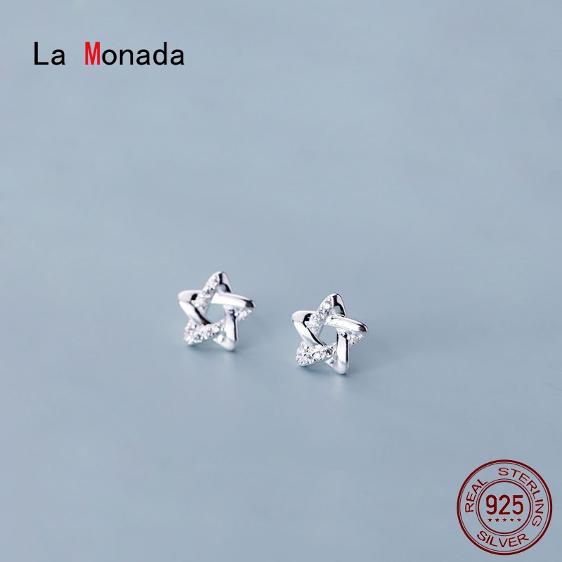 Pendientes tipo botón de plata fina minimalista para mujer, con pentagrama La Monada, joyería fina de plata 925, 925