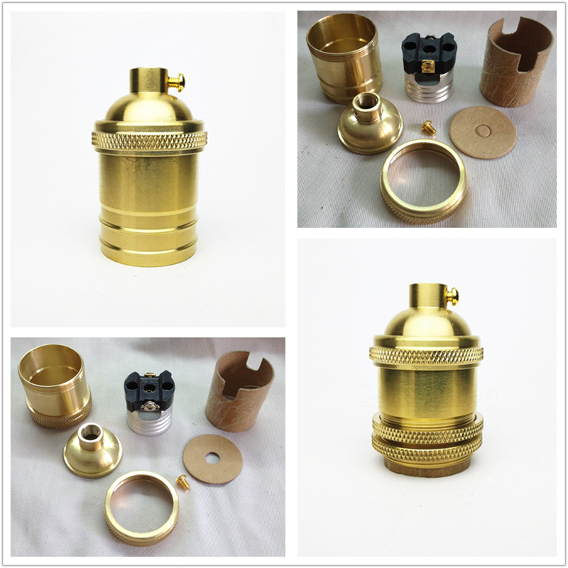 Portalámparas de latón 100% de cobre, perilla de toma de luz eléctrica o interruptor de cadena y tornillo roscado, ajustador de anillo de sombra, Base de iluminación DIY