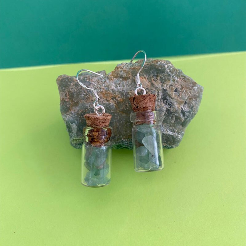 crystal glass bottle cork earrings silver quartz amethyst aventurine fairycore brincos feminino: 4  Green quart