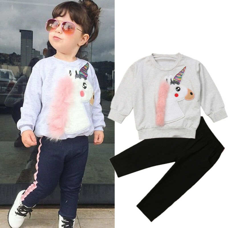 I bambini Delle Neonate Casual Unicorno Felpa Top + Pants 2pcs Outfit Set Tuta Vestiti di 6 Mesi-5 Anni