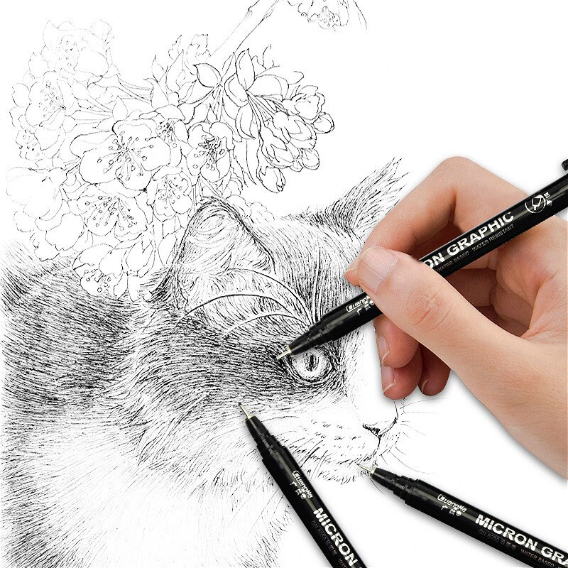 Pigment Liner Ink Paint Brush Marker Pen 0.05 0.1 0.2 0.3 0.4 0.5 0.6 0.8 Different Tip Black Fineliner Sketching Brush Pen Pens