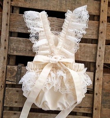 Zomer peuter baby meisjes bodysuit kant beige ruches jumpsuit zonnepak kleding
