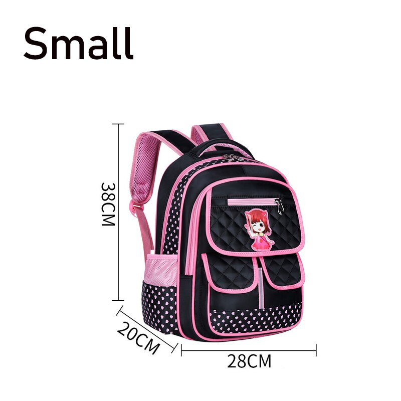 Kinder Schule Taschen für Mädchen Grundschule Rucksäcke Kind Prinzessin Orthopädische Schul Wasserdichte Große Kapazität Bookbag Mädchen: small black