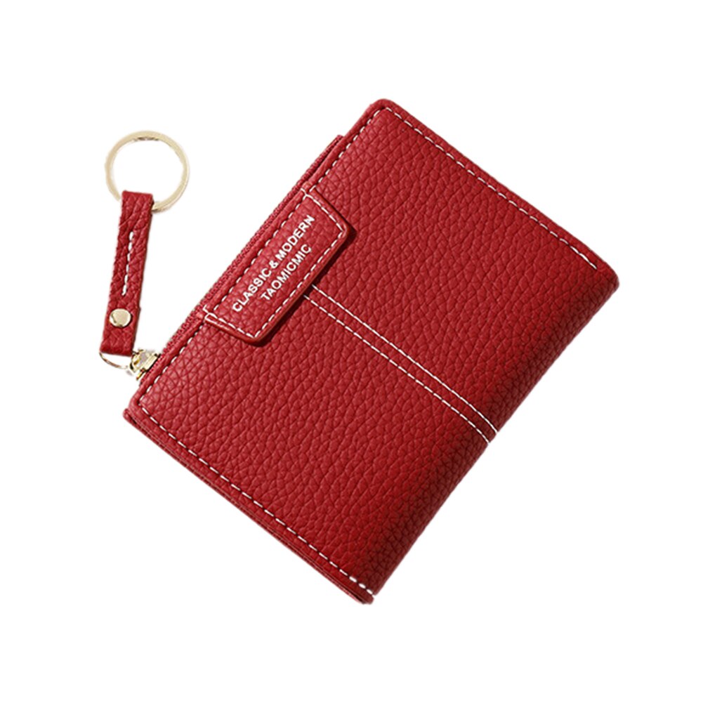 Mænd kvinder lille tegnebog mini bifold læder let kreditkort arrangør med lynlås: Rød
