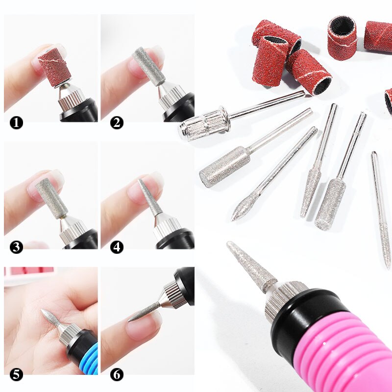 1 Juego de lima de uñas eléctrica giratoria de diamante, cortador de cutículas, brocas para uñas, papel de lija, pedicura, manicura, limpieza, lijadora, accesorios
