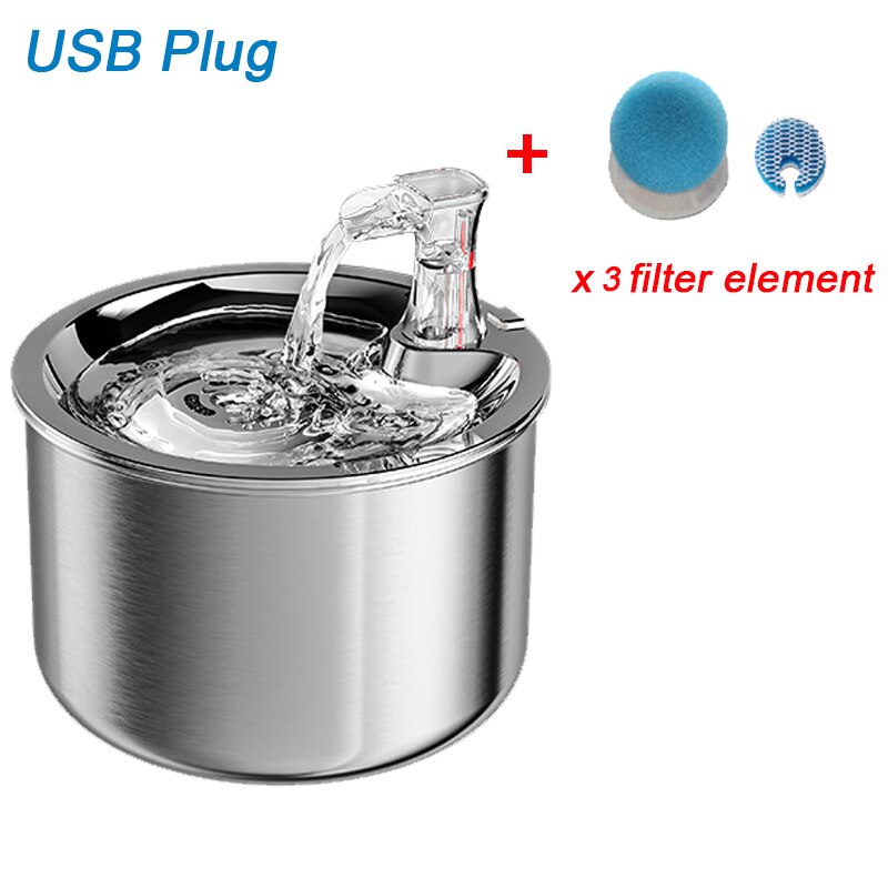 Rustfrit stål kat vand springvand sensor automatisk cirkulerende kæledyr drikkevand dispenser intelligent springvand med filtre: 2l-x3 filtre