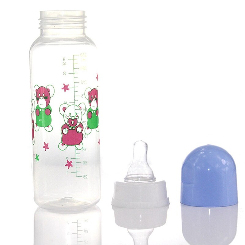 250Ml Cartoon Pasgeboren Baby Fles Baby Kinderen Leren Voeden Drinken Fles Kids Standaard Kaliber Pp Flessen Willekeurige Kleur