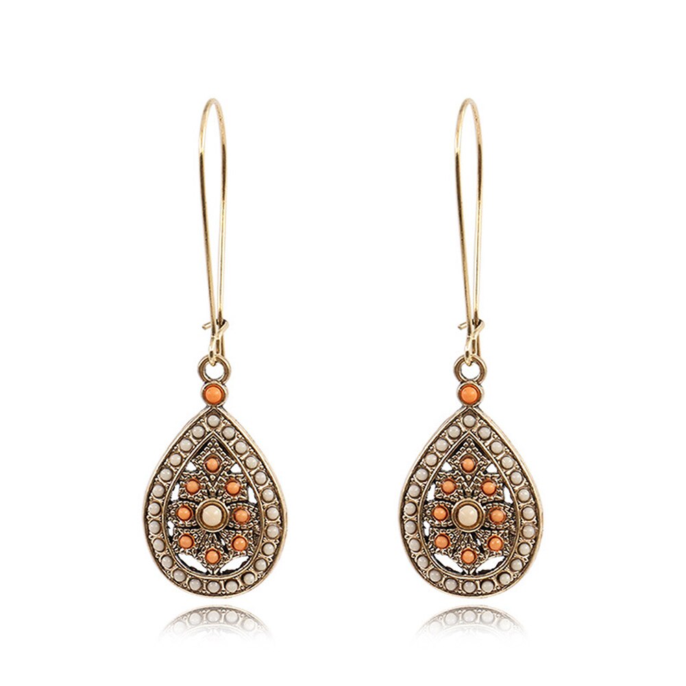 Jahrgang Boho Indien Ethnische Wasser Tropf Perlen Baumeln Ohrringe Für Frauen Weibliche Hochzeit Partei Schmuck Zubehör: Orange
