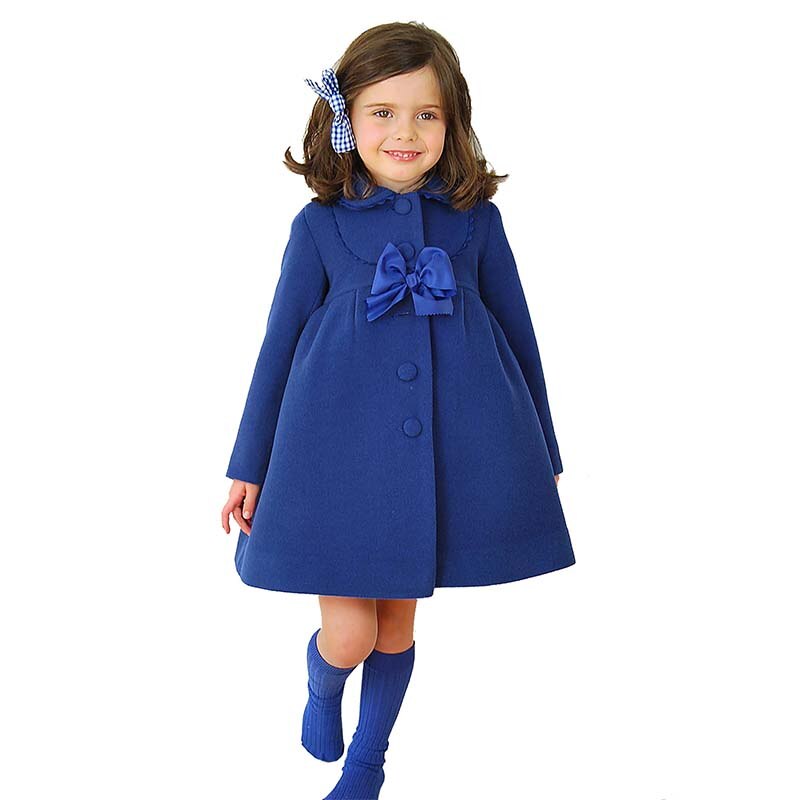 Ullkåpe jente høst vinter jenter bomull lange jakker til barneklær nydelig sløyfe nedtrekkbar krage kåpe til jenter