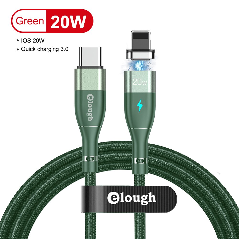 Elough  pd 20w magnetisches schnellladekabel usb-c auf hell kabel für iphone 13, 12 , 11 Profi max,  xr 8, macbook, ipad usb-c daten-pd-kabel: Grüner typ c für ios / 2m