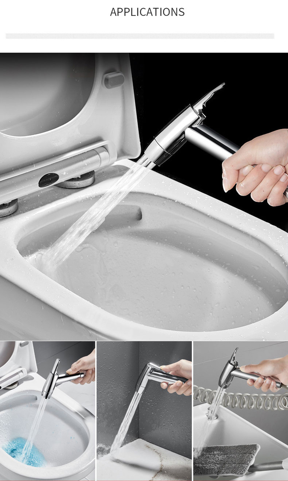 Stainless Steel Handheld Pressurized Toilet Spray Gun Easy Install Toilet Companion Bathroom Sink Cleaning Flushing Bidet Spray