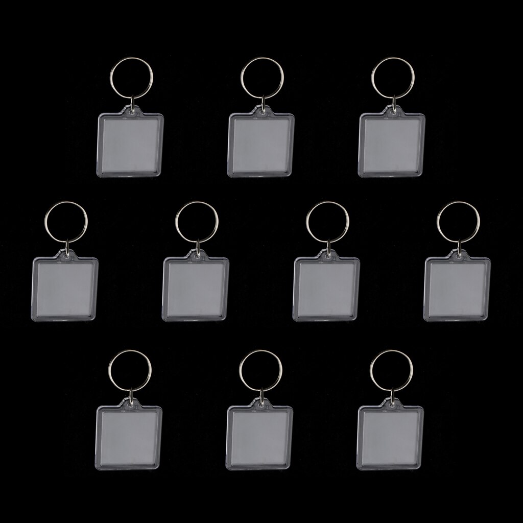 10Pieces Square Shape Blank Insert Photo Picture Frame Split Ring Keychain