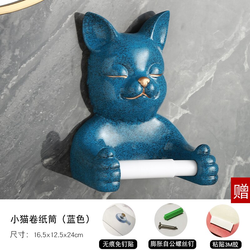 Luxury Resin French Bulldog Paper Tissue Holder Toilet Animal Sculpture Shelf Bathroom Tissue Holder Free Perforated Wall Mount: D