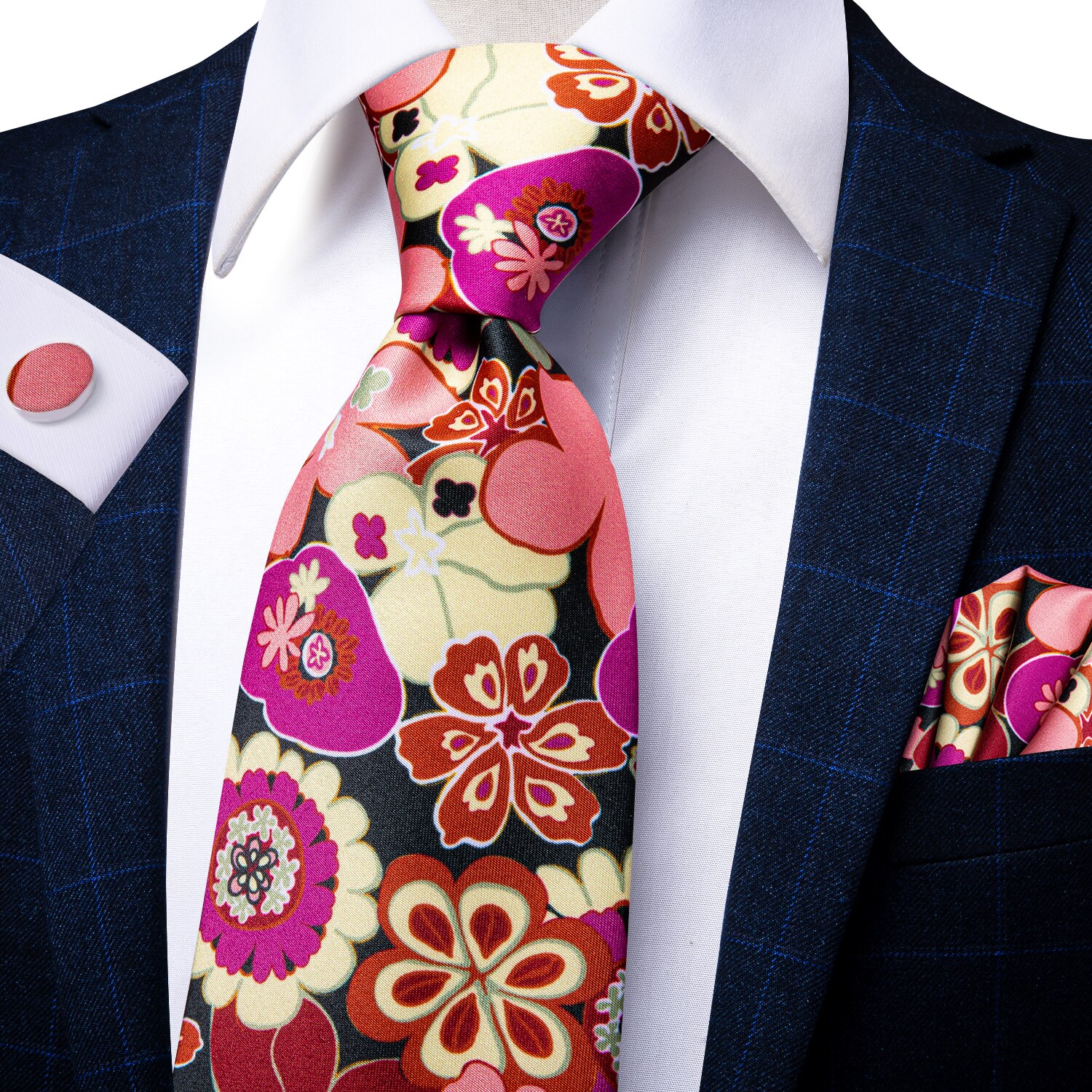 Hi-Tie Men's Tie Red Floral Luxury Silk Large NeckTie Neckwear Plaid Ties for Men Formal Dresses For Men Wedding Business