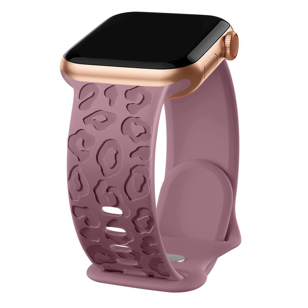 Bracelet en silicone léopard gravé pour Apple Watch Band, 44mm, 40mm, 45mm, 49mm, 41mm, 38mm, 42mm, iWatch Series 7 SE, 3, 6, 8 Ultra: Noir Antique / 22mm