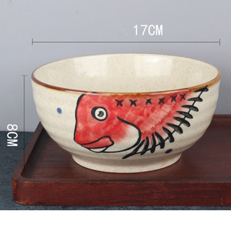 Handmade enamel hand-painted 7-inch Japanese bowl pottery household soup bowl commercial restaurant large noodle bowl: Red