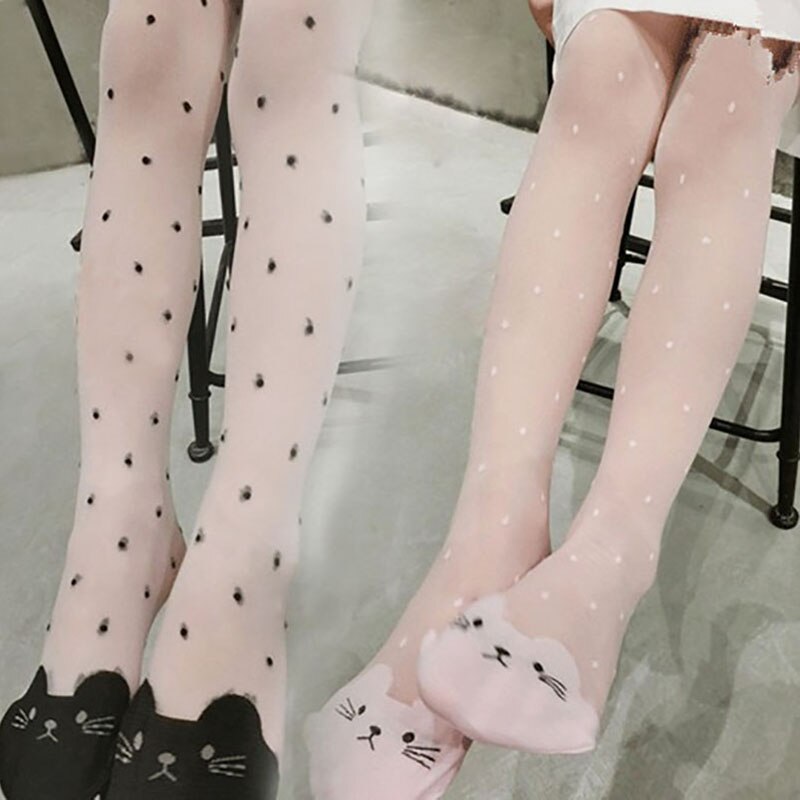 Crianças meias bonito do gato da menina collants para meninas crianças meias do bebê dos desenhos animados fino apertado verão malha do bebê da menina meia