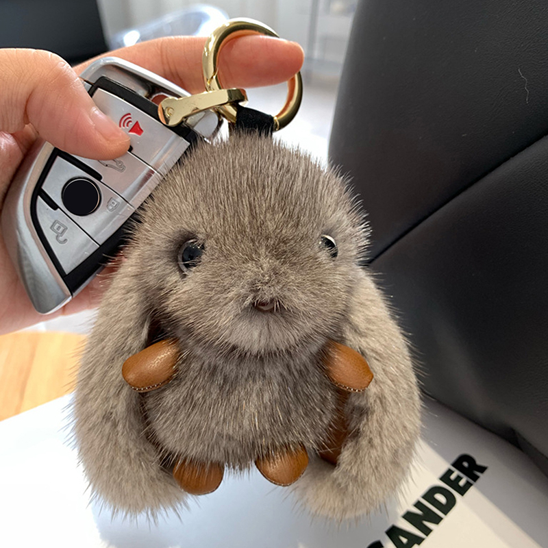Cute Fluffy Rabbit Keychain Ring Plush Pompon Bunny Bag Pendant For Couple Car Key Ring Jewelry: black