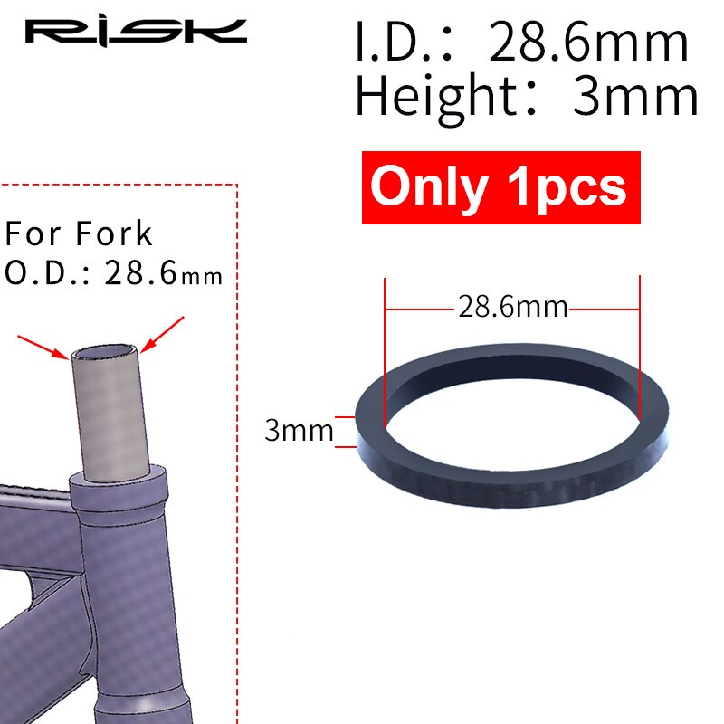 Risiko 5 stk / mye full karbonfiber sykkel hodesett avstandsstykker til 28.6-31.8mm od2 stamme hodesett deler mtb sykkel gaffel karbon vaskemaskin: 1 stk -3mm til 28.6mm