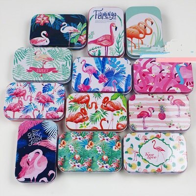 Mini caja de hojalata Vintage con estampado de flores para joyería, recuerdo de boda, caja de dulces de Metal, cajas de almacenamiento decorativas, para el hogar 1 unidad: Flamingo Random