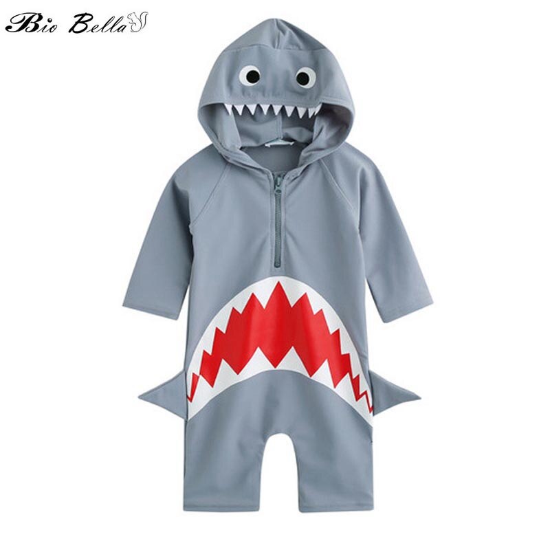 Kids Jongen Zwemmen Pak Cartoon Haai Zonnebrandcrème Lange Mouw Mode Kinderen Jongens Badpak Baby Jongens Zwemmen Zwemmen Badpak: 5-6T