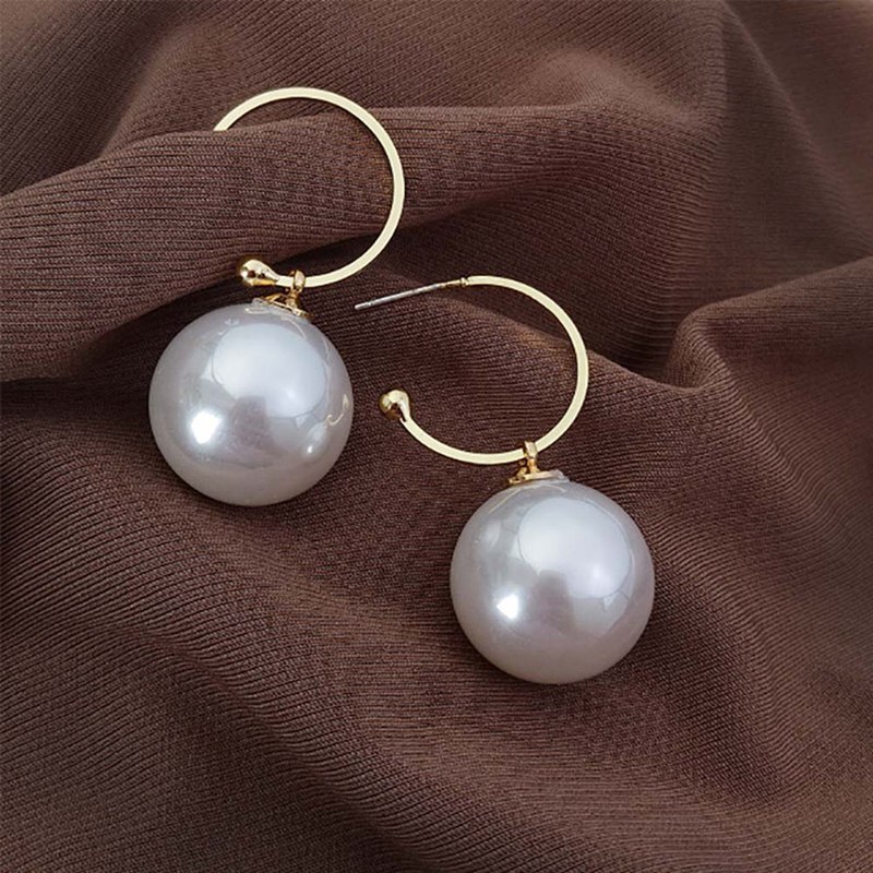 Pendientes colgantes de perla blanca redonda para mujer, aretes grandes, bolas grandes, 1 par: WT