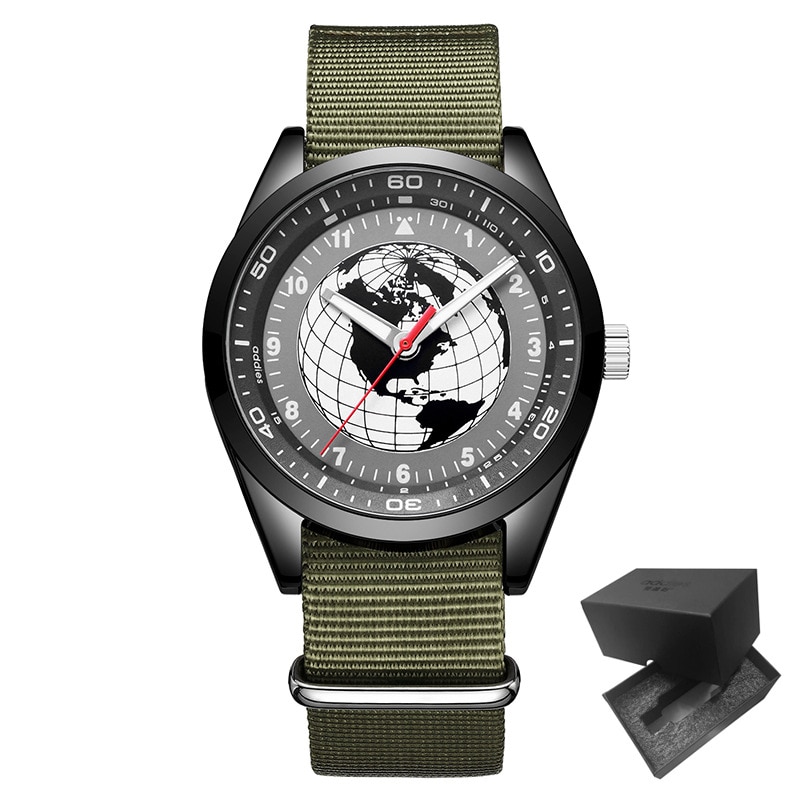Addiesdive zegarek indywidualny modny styl Retro Pilot nylonowy pasek mineralny lustro stop 40mm Dial kwarcowy zegarek dla mężczyzn