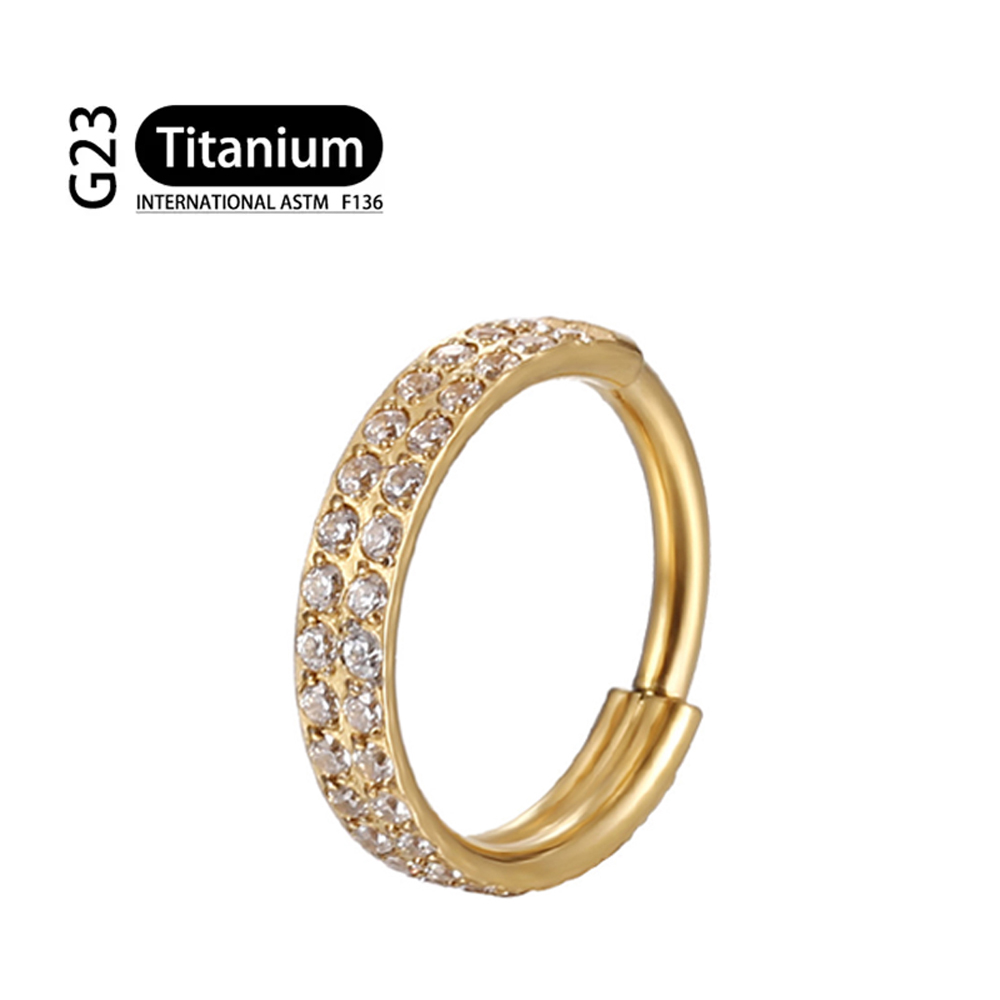 Piercing de titanio G23, doble capa, Triple pila, anillo de nariz de circón con bisagras, cartílago de hélice CZ, Clicker de tabique de cartílago pequeño: Blanco / COLOR ORO ROSADO