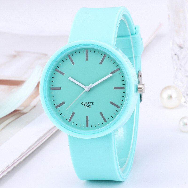 Mode Eenvoudige Horloges Vrouwen Wit Horloges Koreaanse Siliconen Quartz Horloges Goedkope Prijs Reloj Mujer: green