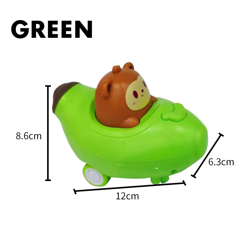 Cute Pet Animal Mini Car Toys For Baby Press Carrot Banana Cars With Music Pull Back Vehicles Press Cars For 1-6 Years Old: Banana-Green