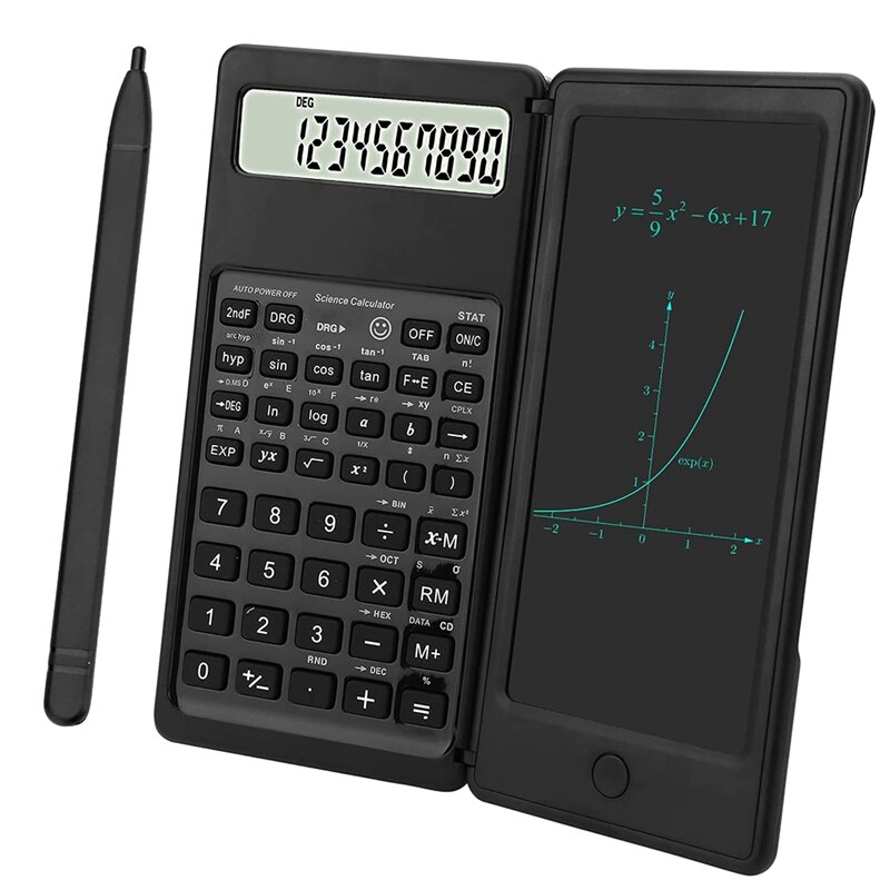 Scientific Calculator 10-Digit LCD Display Engineering Calculator with Writing Tablet for High School and College: black