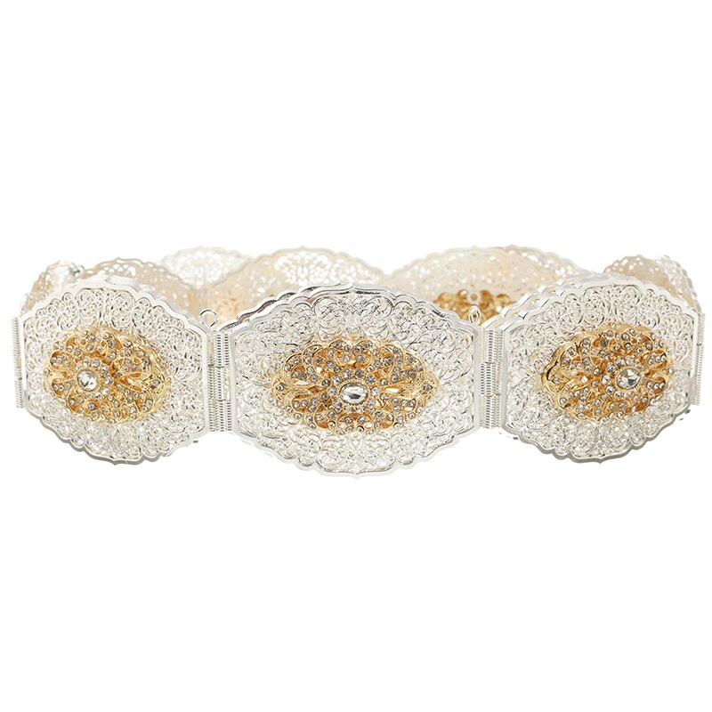 Marokkaanse Stijl Goud En Zilver Bicolor Bloemblaadje Vorm Metalen Riem Chic Sieraden Taille Keten