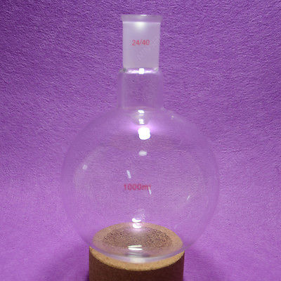 Een Hals, 1000 ml, 24/40, Ronde Bodem Glazen Kolf, 1L, 1 Hals, Lab Fles, zware Muur