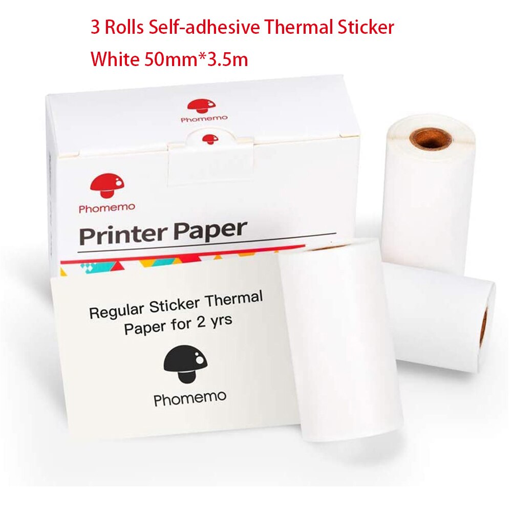 Printable Sticker Thermal Paper Phomemo Self-Adhesive Transparent Gold Photo Paper Rolls for Phomemo M02/M02S/M02 Pro Printer: White Sticker