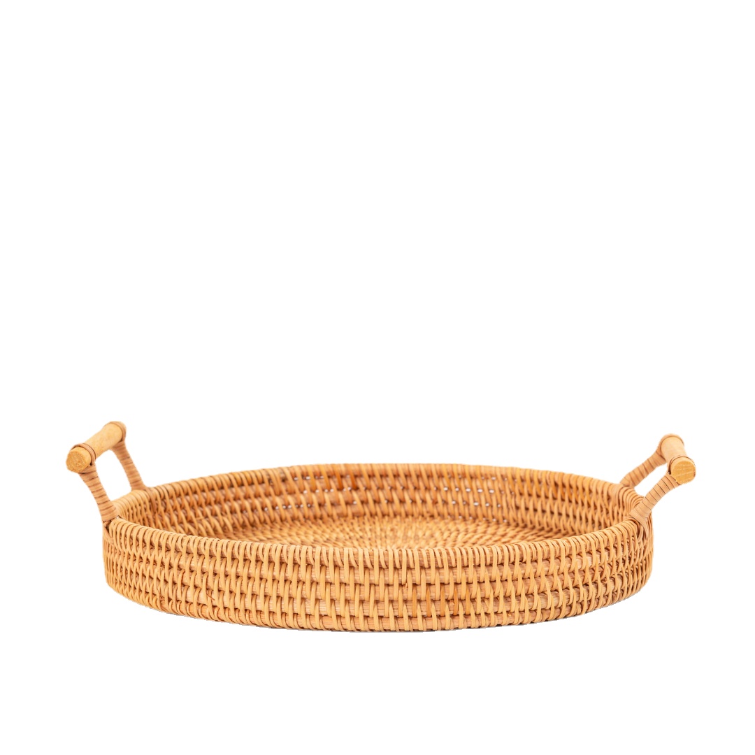 Dessert tray Breakfast plate Handmade Rattan Portable Tray Bread Fruit Snack Picnic Basket Home Table Decoration cup table mat: M