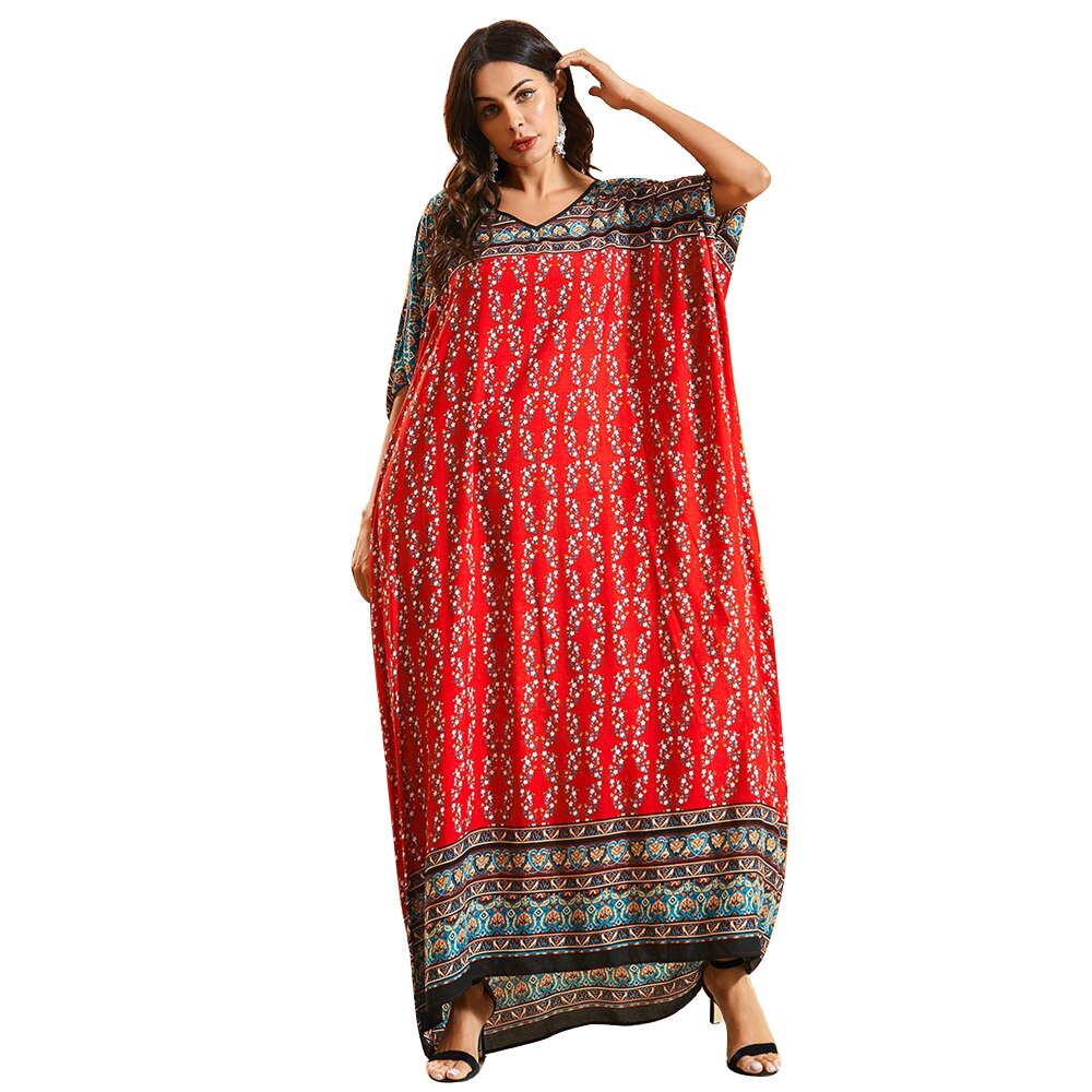 Dubai maxi kaftan naiset muslimi mekko print boheemi ranta kesä kaftaani viitta oversize arabi puku abayas islamilainen vaatteet