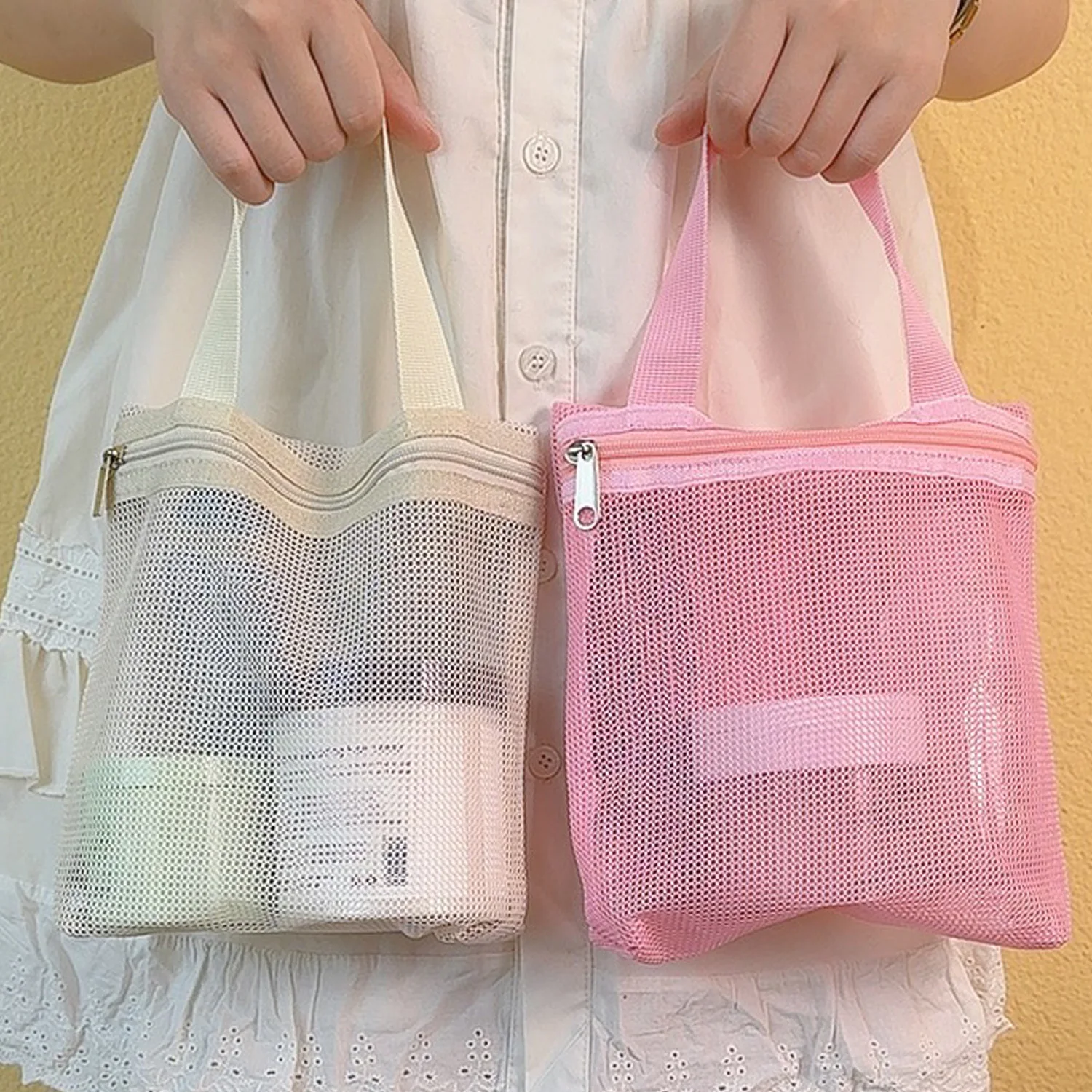 Mesh Makeup Toiletry Storage Bags Handbags Portable Travel Washing Body Shower Tools Organizer Hanging Cosmetic Organizer Pouch